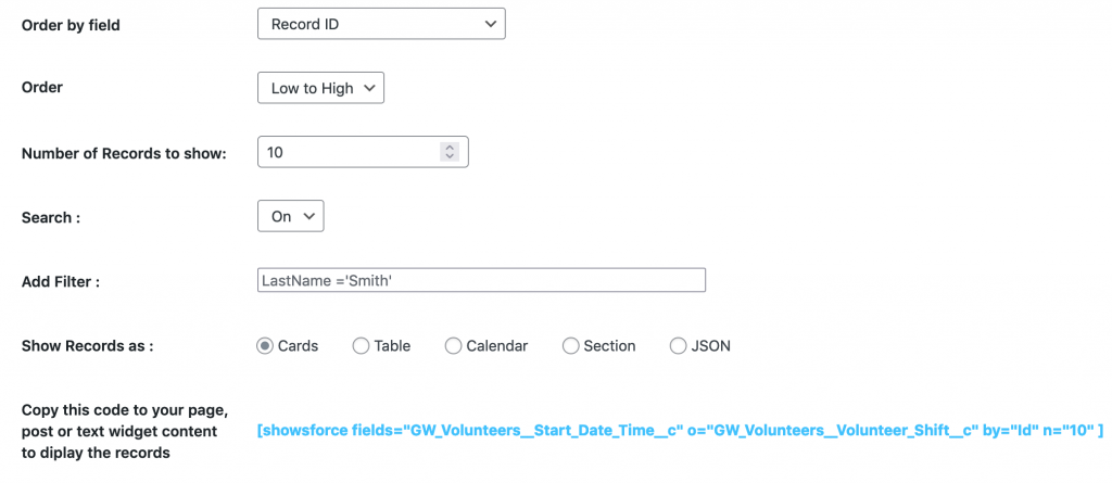 Show Salesforce records as table, calendar and cards in WordPress 